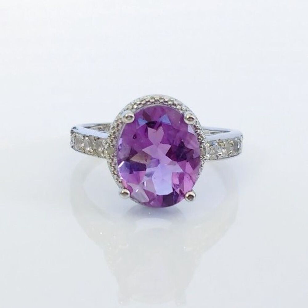 Amethyst 3 Carats Ring Sterling Silver Size 6-3/4